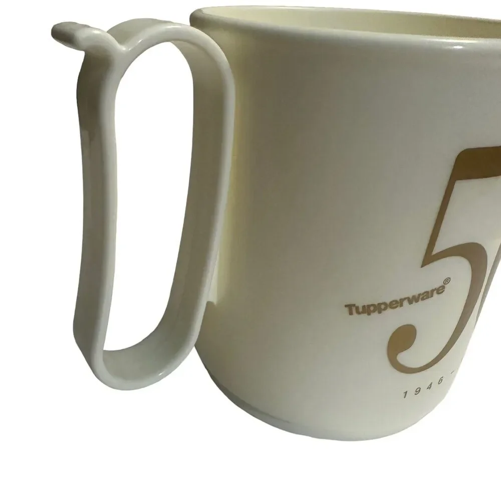 Limited Edition Tupperware 50th 1946-1996 Mug Cup White/Gold, Lid 3104A6 3103A1